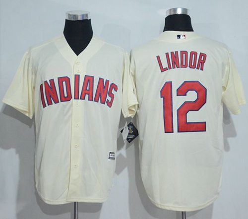Indians #12 Francisco Lindor Cream New Cool Base Stitched MLB Jersey - Click Image to Close